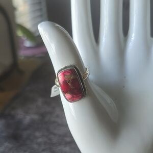 925 Sterling Silver Red Dahlia Ring~Sz 10